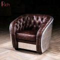 Luxury Classic European Single Armchair Vintage Leather Aviator Aluminum Sofa